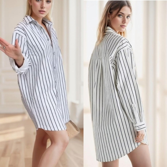 Scoop Women's Oversized Striped Denim Shirt Dress - Picture 4 of 6